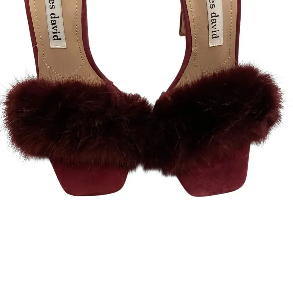 NEW Charles David Suede Faux Fur Empoli High Heel Women's 6.5M Maroon